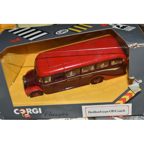 356 - A TRAY OF BOXED CORGI CLASSICS DIECAST BEDFORD TYPE OB COACH MODELS, to include C949/1, C949/5, C949... 