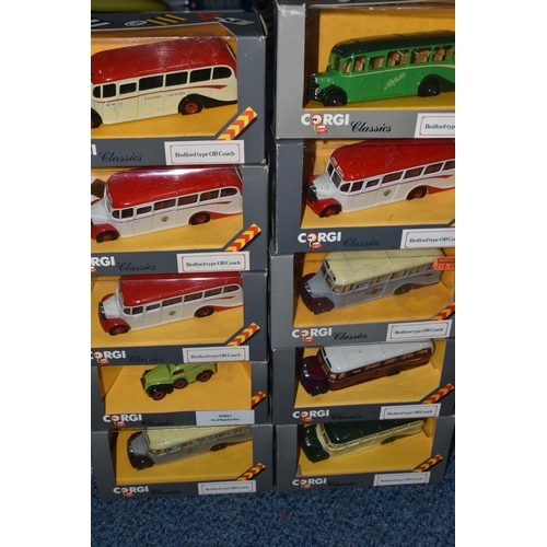 356 - A TRAY OF BOXED CORGI CLASSICS DIECAST BEDFORD TYPE OB COACH MODELS, to include C949/1, C949/5, C949... 