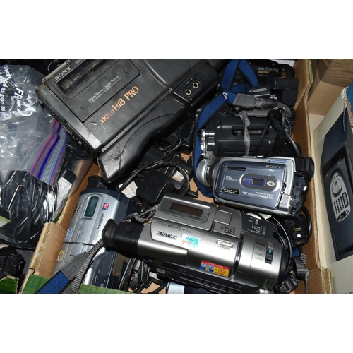 358 - THREE BOXES AND LOOSE OF CAMERA EQUIPMENT to include two boxes of assorted flash charges and mixed l... 