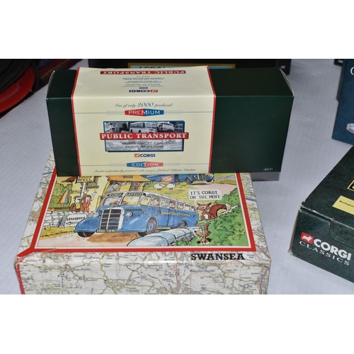 360 - FOURTEEN BOXED DIE CAST LIMITED EDITION MODEL BUSES AND COACHES, to include a Corgi Burlingham Seagu... 