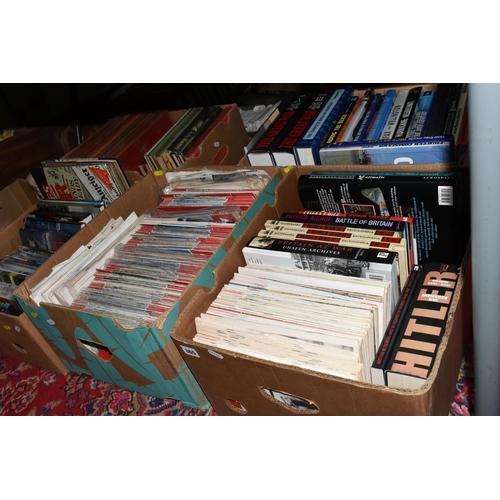 365 - FIVE BOXES OF BOOKS, MAGAZINES & DVDS containing sixty miscellaneous book titles to include ten volu... 