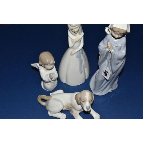 385 - A GROUP OF LLADRO, NAO AND SIMILAR SPANISH PORCELAIN FIGURES, comprising Lladro Angel Praying no 453... 