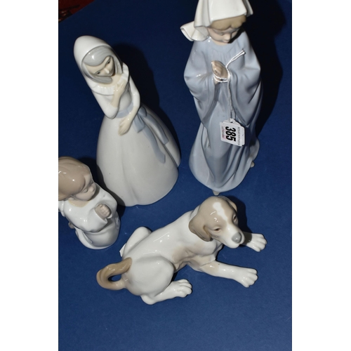 385 - A GROUP OF LLADRO, NAO AND SIMILAR SPANISH PORCELAIN FIGURES, comprising Lladro Angel Praying no 453... 