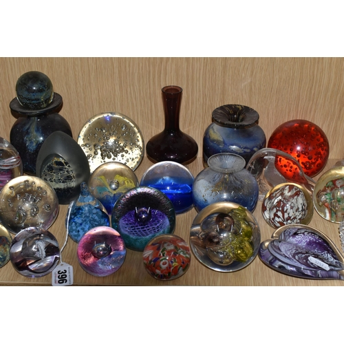 396 - A LARGE QUANTITY OF GLASS PAPERWEIGHTS, comprising a pink Caithness Glass bud vase and perfume atomi... 