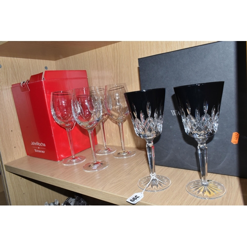 399 - A GROUP OF WATERFORD CRYSTAL GLASSES, comprising a boxed pair of Lismore Black pattern goblets, heig... 