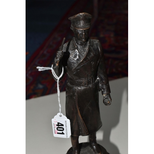 401 - A BRONZE FIGURE OF FIELD MARSHALL KARL RUDOLF GERD VON RUNDSTEDT, the German WWII officer surmountin... 