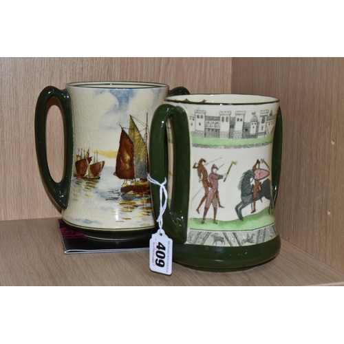 409 - TWO ROYAL DOULTON SERIESWARE LOVING CUPS, comprising 'The Battle of Hastings 1066, from The Bayeux T... 