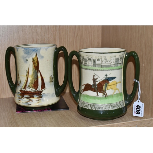 409 - TWO ROYAL DOULTON SERIESWARE LOVING CUPS, comprising 'The Battle of Hastings 1066, from The Bayeux T... 