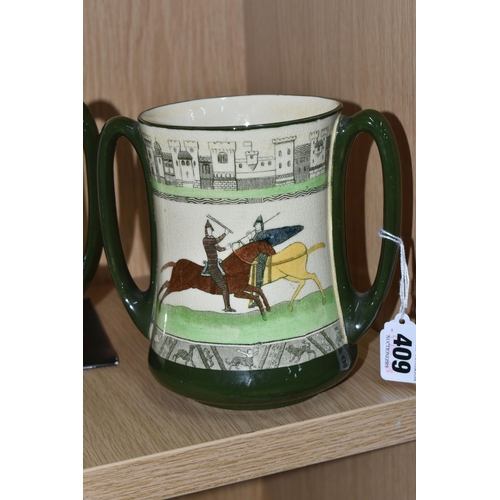 409 - TWO ROYAL DOULTON SERIESWARE LOVING CUPS, comprising 'The Battle of Hastings 1066, from The Bayeux T... 