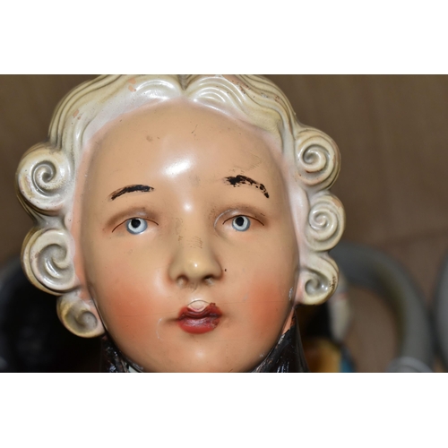 420 - A GROUP OF CHALKWARE FACE PLAQUES, to include ten face plaques and a small chalkware bust, largely m... 