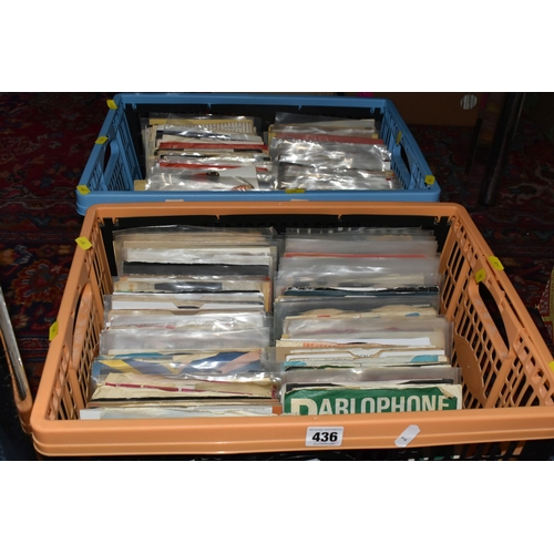 436 - TWO BOXES OF APPROXIMATELY 300 45 R.P.M SINGLE RECORDS, to include artists, Pat Boon, Black Sabbath,... 