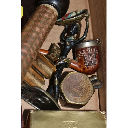 439 - ONE BOX OF VINTAGE SMOKING RELATED ITEMS, to include antique pipe with meerschaum bowl, long with mo... 