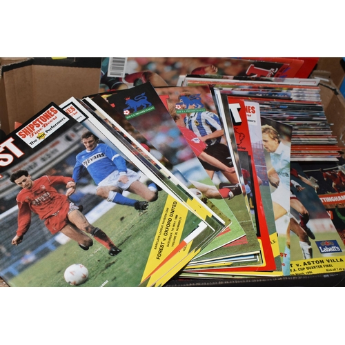 442 - TWO BOXES OF POSTCARDS AND FOOTBALL PROGRAMMES, to include a box of mainly mid to late twentieth cen... 