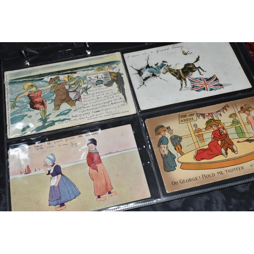 453 - TWO ALBUMS containing 112 early 20th century Postcards, 60 of which are dated between 1903 -1906, su... 