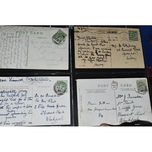 453 - TWO ALBUMS containing 112 early 20th century Postcards, 60 of which are dated between 1903 -1906, su... 