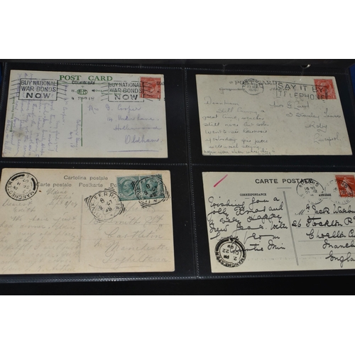 454 - TWO ALBUMS  containing 140 early-mid 20th century Postcards featuring an unusual mix of written mess... 