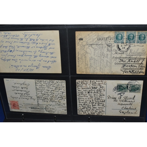 454 - TWO ALBUMS  containing 140 early-mid 20th century Postcards featuring an unusual mix of written mess... 