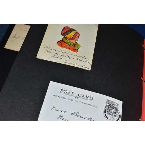 454 - TWO ALBUMS  containing 140 early-mid 20th century Postcards featuring an unusual mix of written mess... 