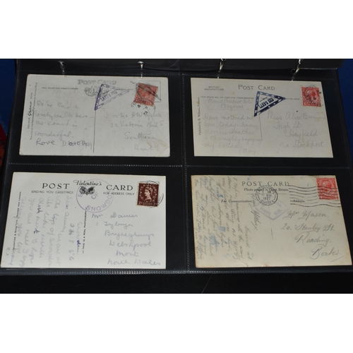 454 - TWO ALBUMS  containing 140 early-mid 20th century Postcards featuring an unusual mix of written mess... 