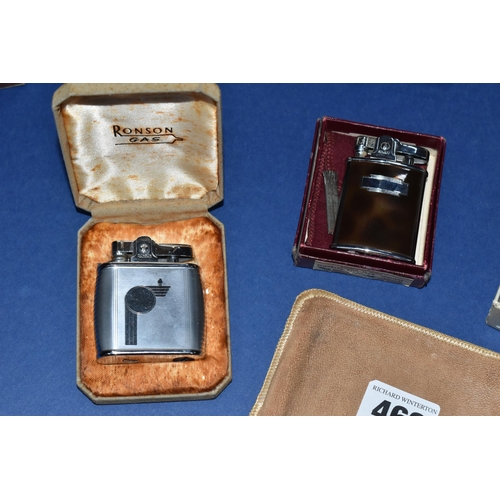 466 - A BOX OF VINTAGE BOXED LIGHTERS to include a Ronson Varaflame in original box, a Ronson enamelled Ba... 