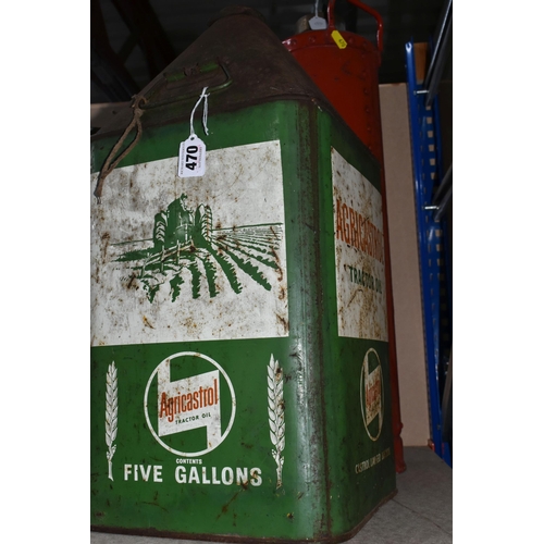 470 - AN AGRICASTROL TRACTOR OIL PYRAMID CAN, with a vintage Ignex Fire Extinguisher and a repainted Oil/P... 