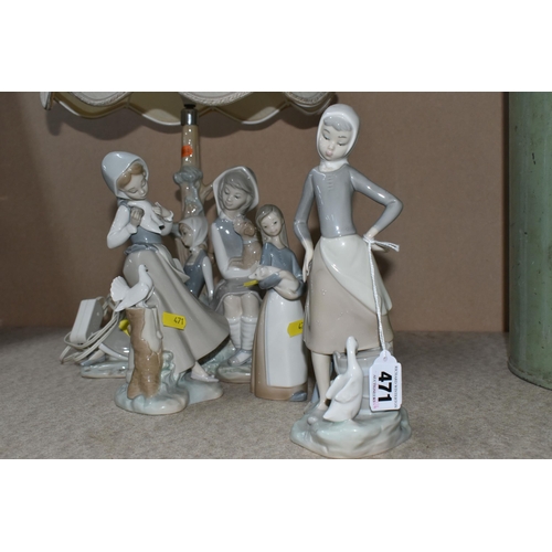 471 - A GROUP OF LLADRO DAISA FIGURES to include a Girl with Milk Pail No. 4682, a Girl with Lantern No. 4... 