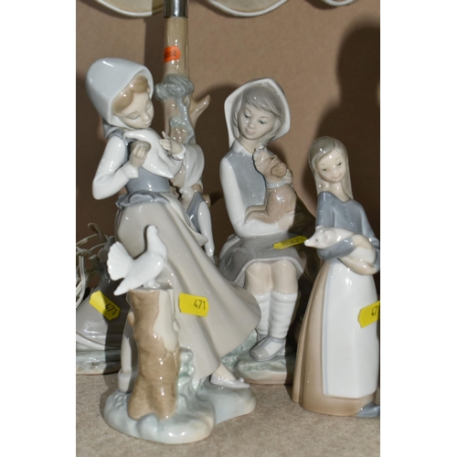 471 - A GROUP OF LLADRO DAISA FIGURES to include a Girl with Milk Pail No. 4682, a Girl with Lantern No. 4... 