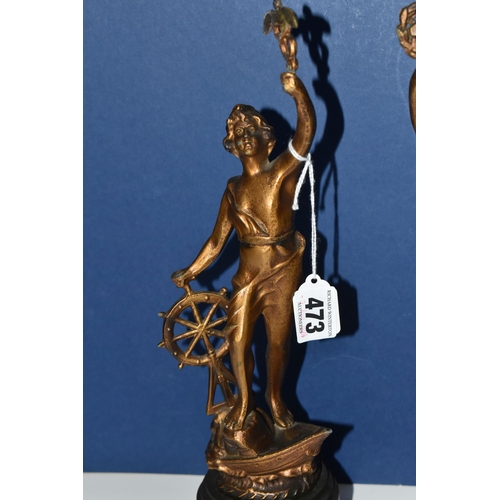 473 - A PAIR OF MOREAU STYLE METAL STATUES depicting Industry and Commerce, height 33cm, bronze effect (2)... 