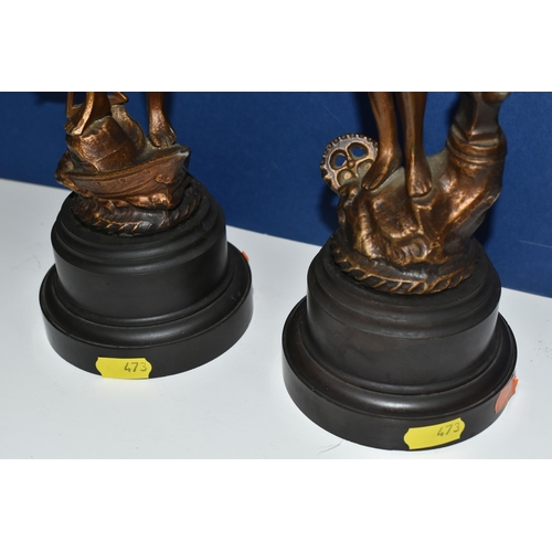 473 - A PAIR OF MOREAU STYLE METAL STATUES depicting Industry and Commerce, height 33cm, bronze effect (2)... 