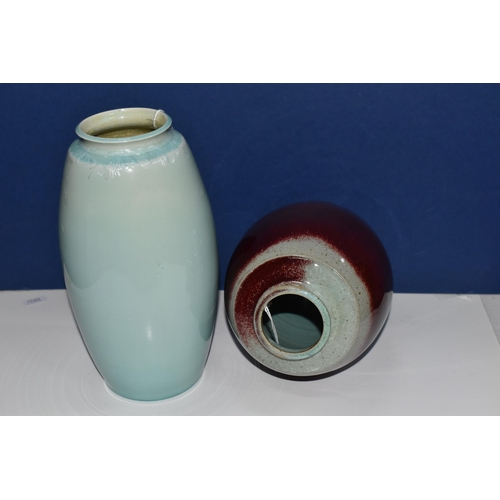 474 - MICHEL WOJTOWICZ (FRENCH CONTEMPORARY) TWO STUDIO POTTERY VASES, comprising pale blue vase with crys... 