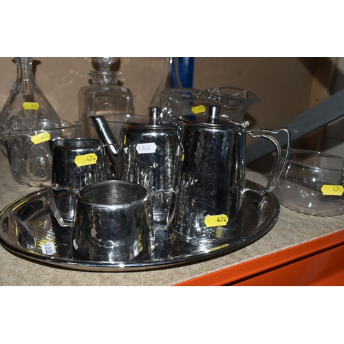 476 - AN OLD HALL WARWICK TEA SET AND GLASSWARE to include an Old Hall steel Warwick design tea set compri... 