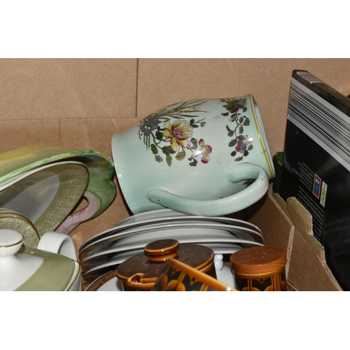 481 - FIVE BOXES OF CERAMIC KITCHENWARE AND ORNAMENTS to include a Royal Doulton Sonnet tea set comprising... 