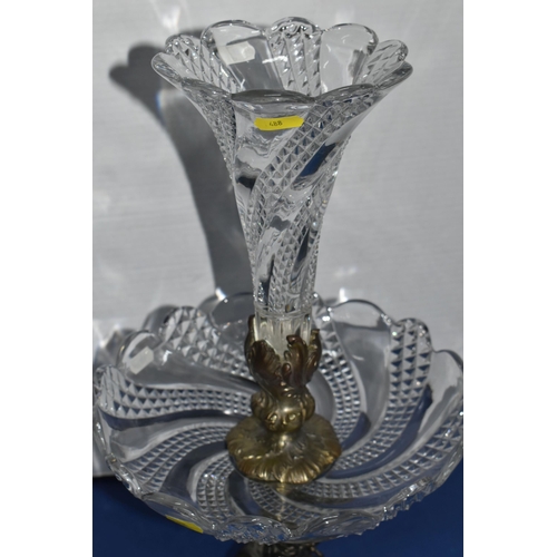 488 - A VINTAGE CRYSTAL EPERGNE CENTREPIECE, art nouveau style serpent pattern, with crystal bowl and crys... 