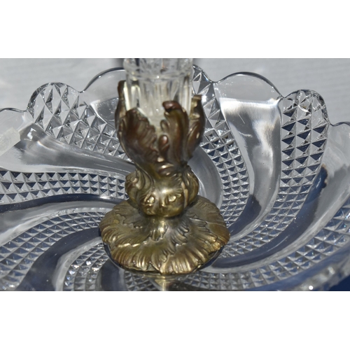 488 - A VINTAGE CRYSTAL EPERGNE CENTREPIECE, art nouveau style serpent pattern, with crystal bowl and crys... 