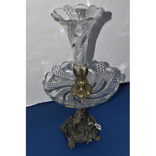 488 - A VINTAGE CRYSTAL EPERGNE CENTREPIECE, art nouveau style serpent pattern, with crystal bowl and crys... 