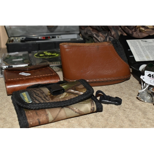 492 - A SELECTION OF ITEMS RELATED TO SHOOTING AND CAMOUFLAGE CLOTHING, to include Tetra Gun Pro Smith cle... 