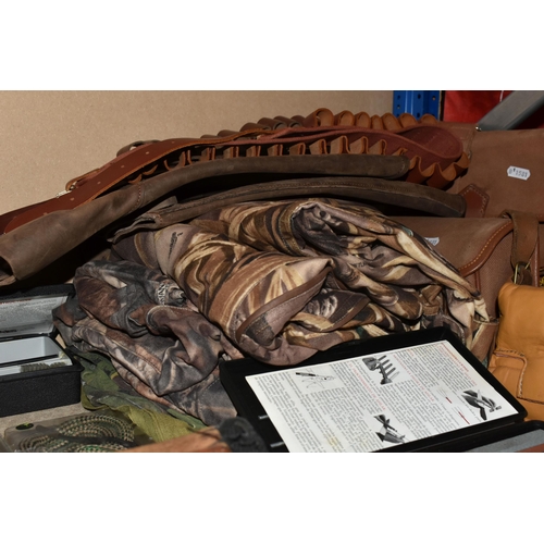 492 - A SELECTION OF ITEMS RELATED TO SHOOTING AND CAMOUFLAGE CLOTHING, to include Tetra Gun Pro Smith cle... 