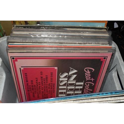 497 - FIVE BOXES OF LPs, to include, classical, theatre/movie soundtracks, country, love songs, etc. (sd),... 