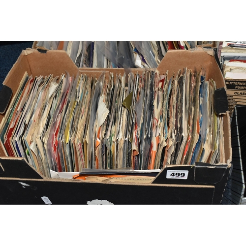 499 - FOUR BOXES OF 45 R.P.M SINGLE RECORDS, to include, 60, 70, and 80's pop, rock, and easy listening, a... 