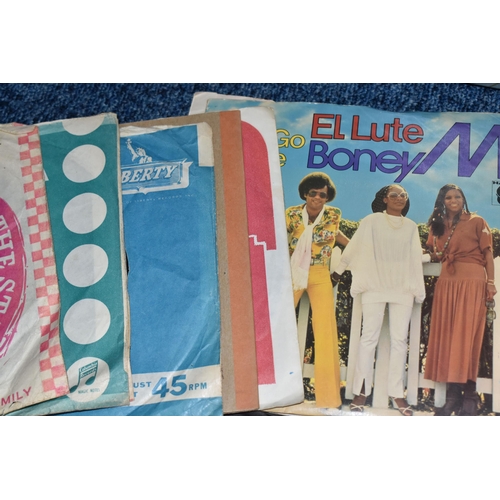 499 - FOUR BOXES OF 45 R.P.M SINGLE RECORDS, to include, 60, 70, and 80's pop, rock, and easy listening, a... 