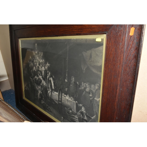 500 - A SMALL QUANTITY OF PRINTS ETC, to include a steel engraving print of a family around a Christmas tr... 