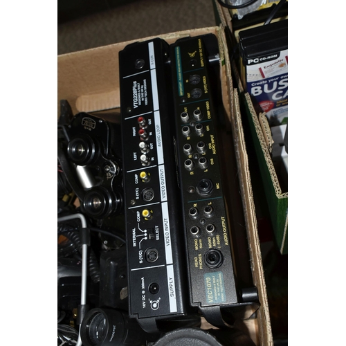 522 - THREE BOXES OF ELECTRONICS, to include a VTG228 Plus Colour Video Title Generator, a VEC1070 High Re... 