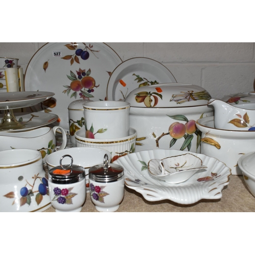 527 - FIFTY EIGHT PIECES OF ROYAL WORCESTER EVESHAM DINNER WARE, comprising a crudité dish, two oval turee... 