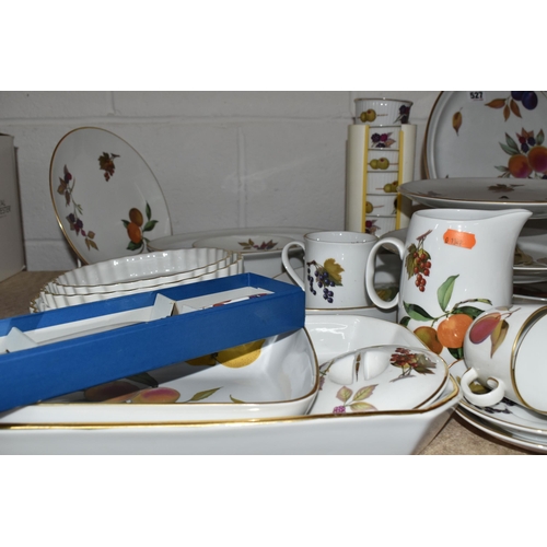 527 - FIFTY EIGHT PIECES OF ROYAL WORCESTER EVESHAM DINNER WARE, comprising a crudité dish, two oval turee... 