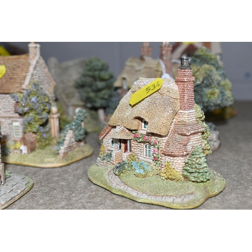 534 - A GROUP OF EIGHT LILLIPUT LANE COTTAGE SCULPTURES, comprising Miniature Masterpieces 'Three Feathers... 