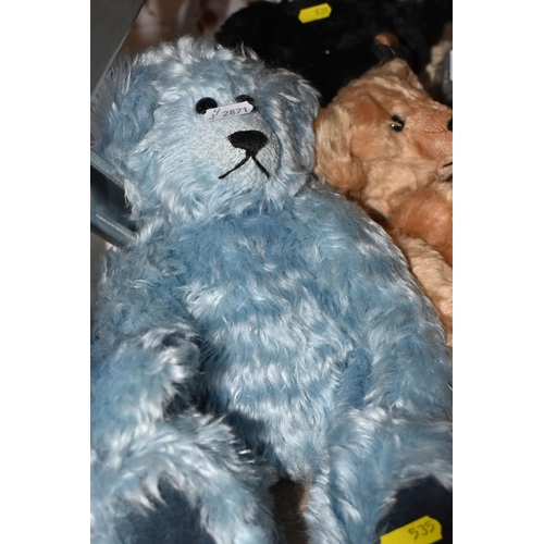 535 - A GROUP OF SEVEN BEARS comprising a blue jointed Ochiltree Bear with  a shaved muzzle, a Maddie Jane... 