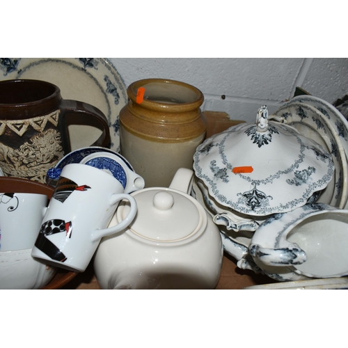 542 - FIVE BOXES AND LOOSE CERAMICS AND GLASS WARE, to include a mid - twentieth century Austrian vase mar... 