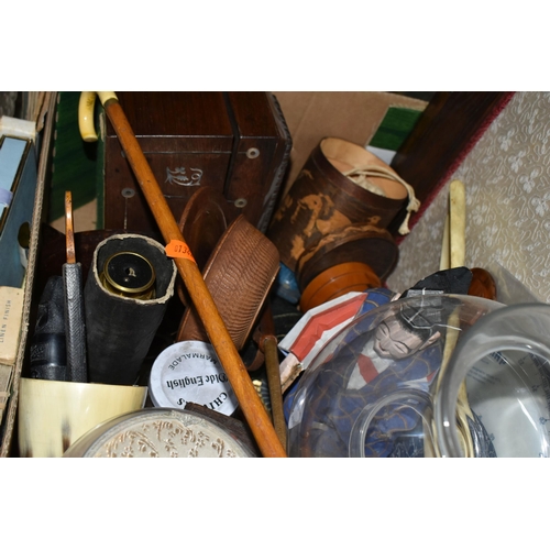 543 - FIVE BOXES AND LOOSE MISCELLANEOUS ITEMS to include a tray of card games and packs of cards, an asso... 