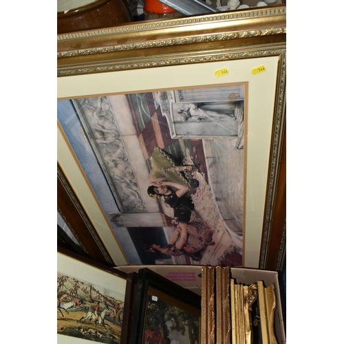 546 - TWO BOXES AND LOOSE FRAMED PICTURES AND SUNDRIES, to include five small pictures with large foliate ... 