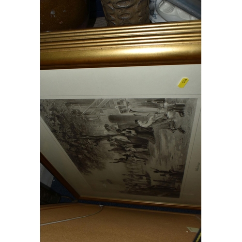 546 - TWO BOXES AND LOOSE FRAMED PICTURES AND SUNDRIES, to include five small pictures with large foliate ... 